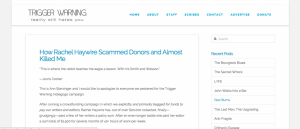 Ann K Sterzinger temporarily hijacked Trigger Warning, posting a story exposing the web site's funding campaign as a scam.